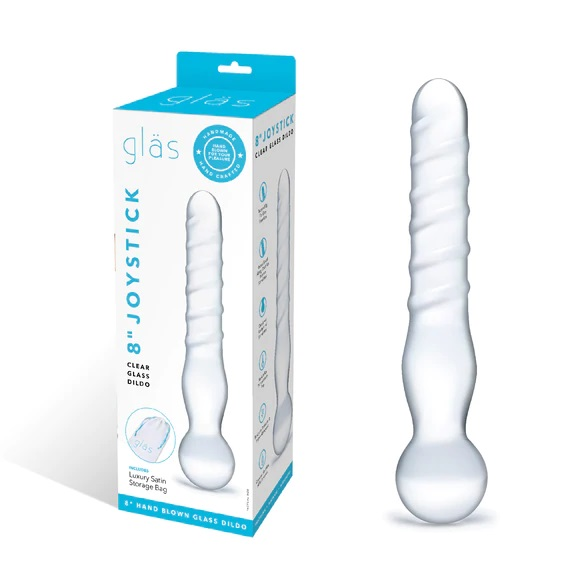 Glas 8 Inch Joystick Clear Glass Dildo Spiral and Bulbous Ends Hypoallergenic Sex Toy