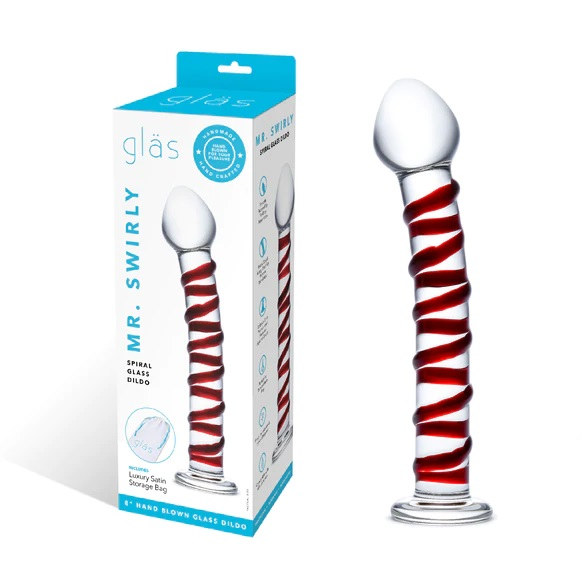 Glas 8 Inch Mr Swirly Spiral Red and Clear Glass Dildo