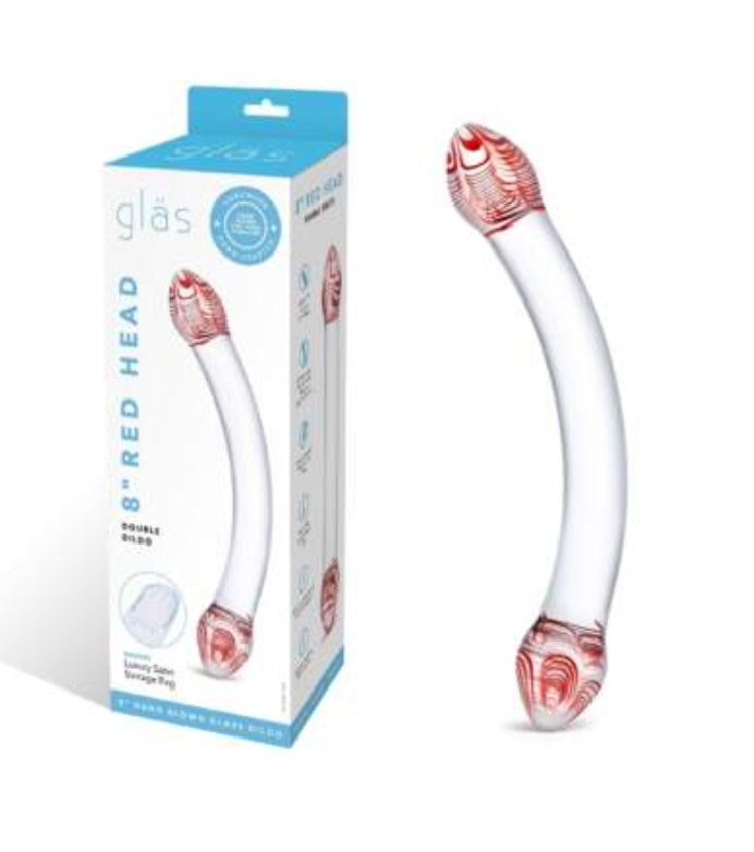 Glas 8 Inch Red Head Double Dildo Spiral Bulbous Glass Toy