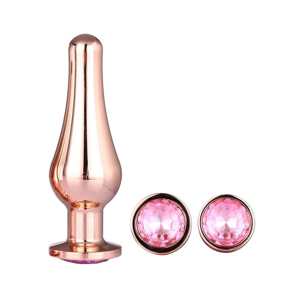 Gleaming Rose Gold Butt Plug Set Luxury Conical Gems