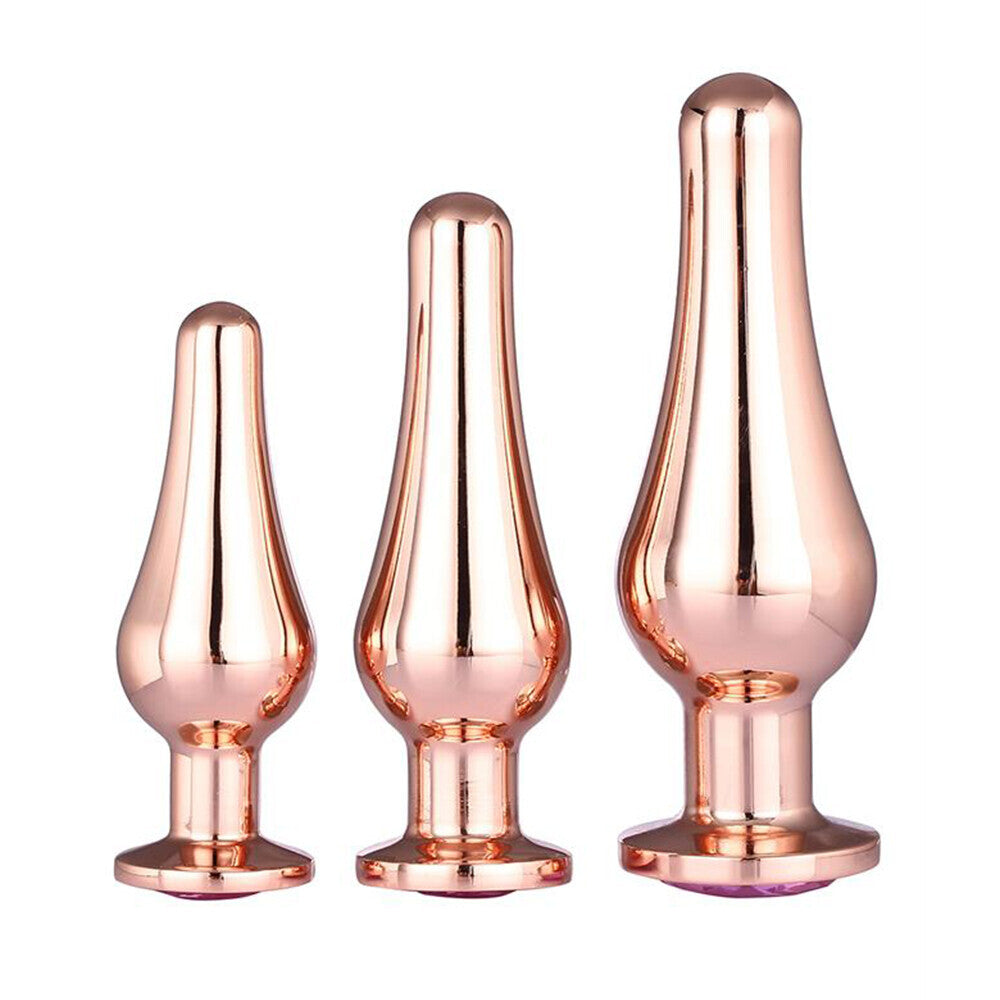 Gleaming Rose Gold Butt Plug Set Luxury Conical Gems