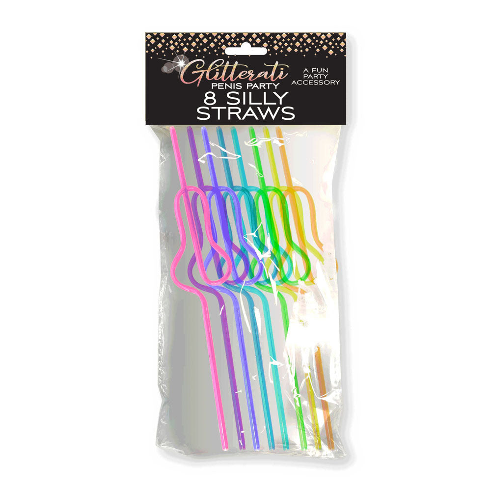 Glitterati Penis Silly Straws Set of 8 Reusable Party Straws
