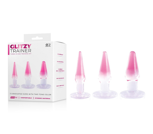 Glitzy Trainer 3 in 1 Dong 5 Inch Kit Pink with 3 Graduated Sizes and Two Tone Color