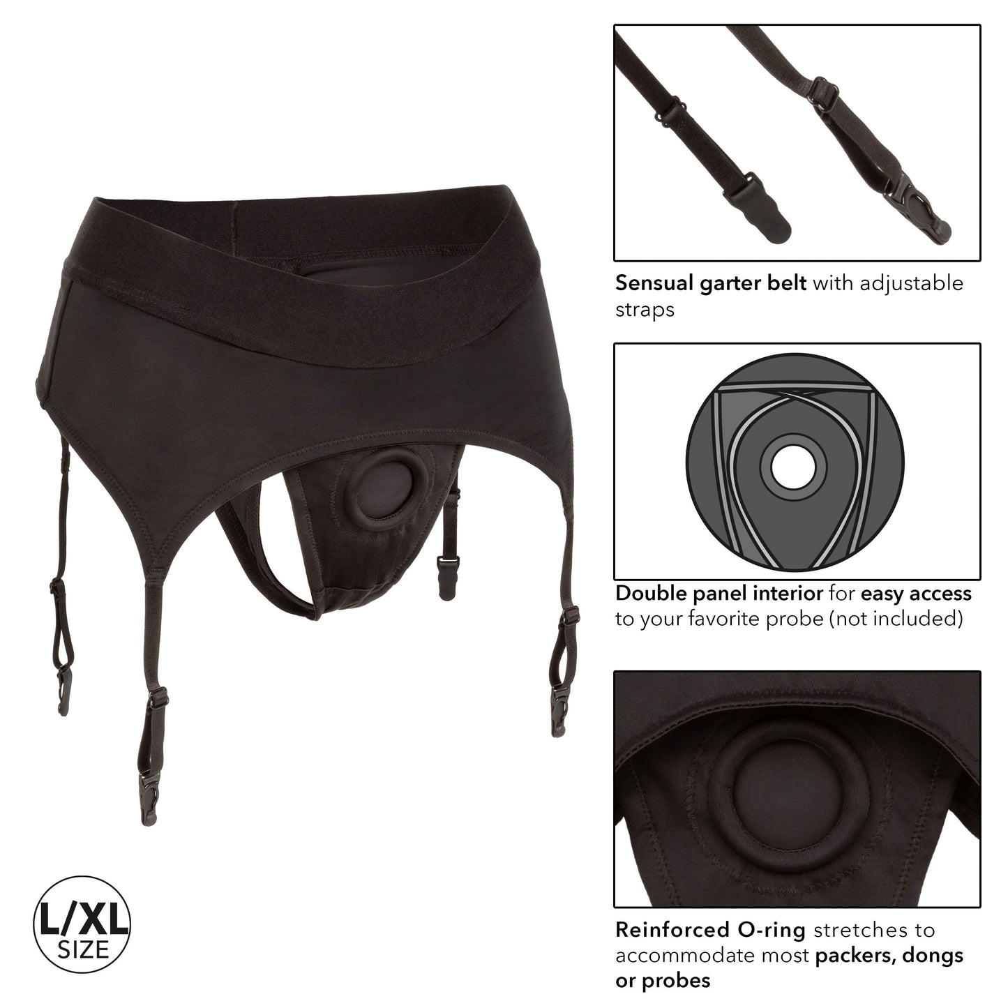 Boundless Black Thong with Garter Harness for L/XL Comfort