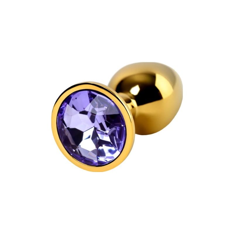 Gold Metal Anal Plug with Amethyst Crystal Small