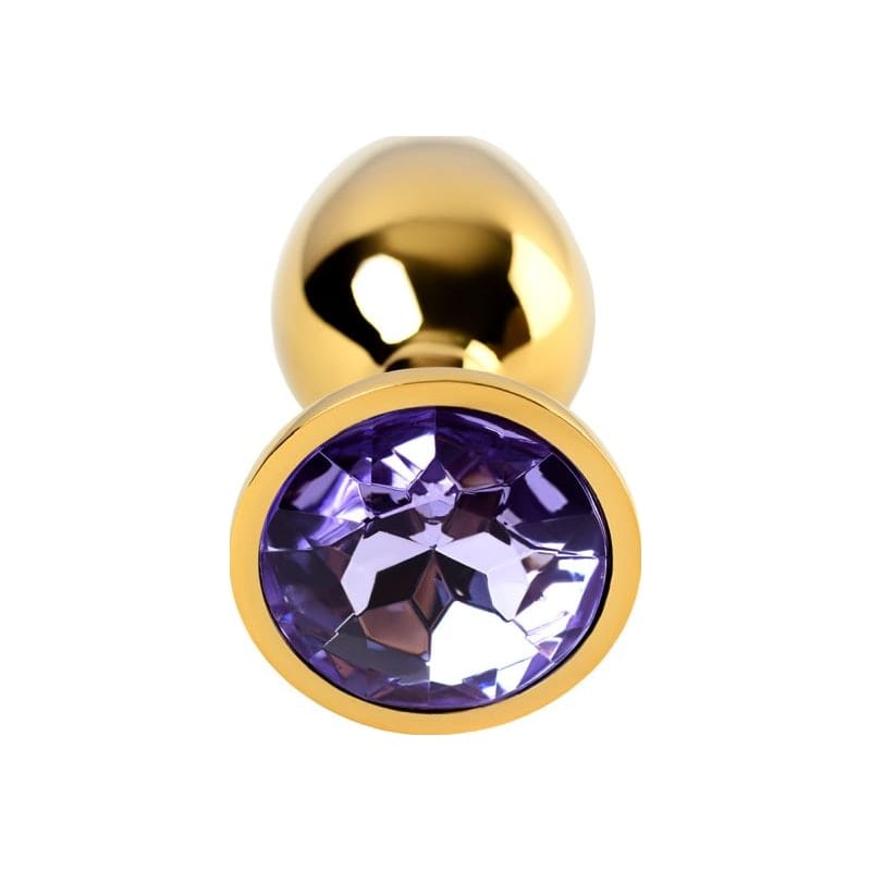 Gold Metal Anal Plug with Amethyst Crystal Small