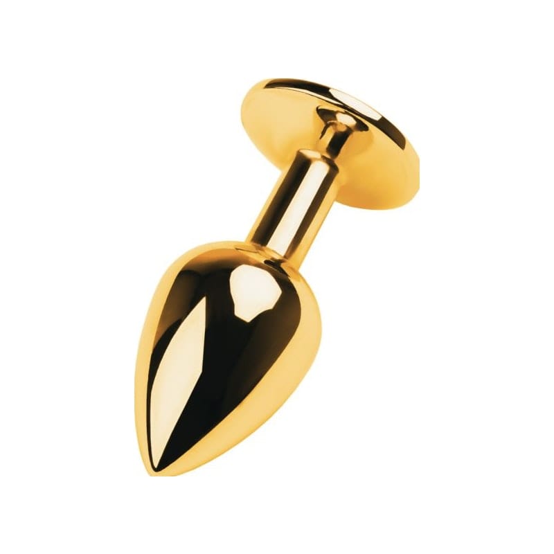Gold Metal Anal Plug with Black Tourmaline Gem Small