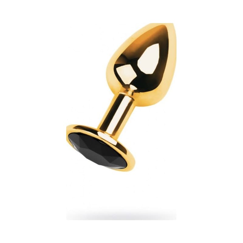 Gold Metal Anal Plug with Black Tourmaline Gem Small
