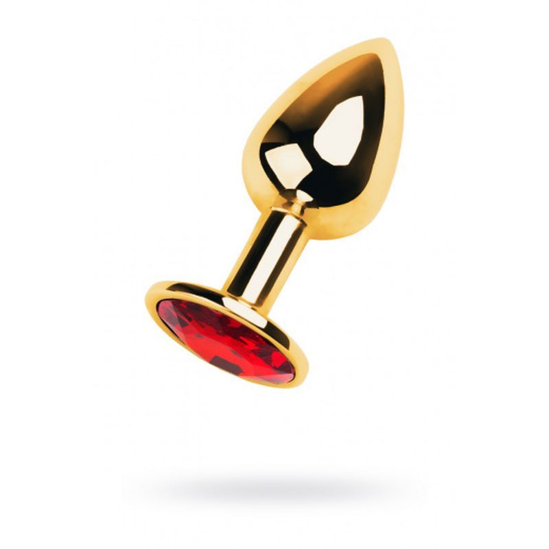 Gold Metal Anal Plug with Red Ruby Gem Small