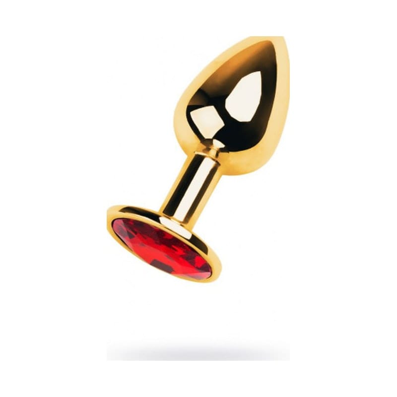 Gold Metal Anal Plug with Red Ruby Gem Small