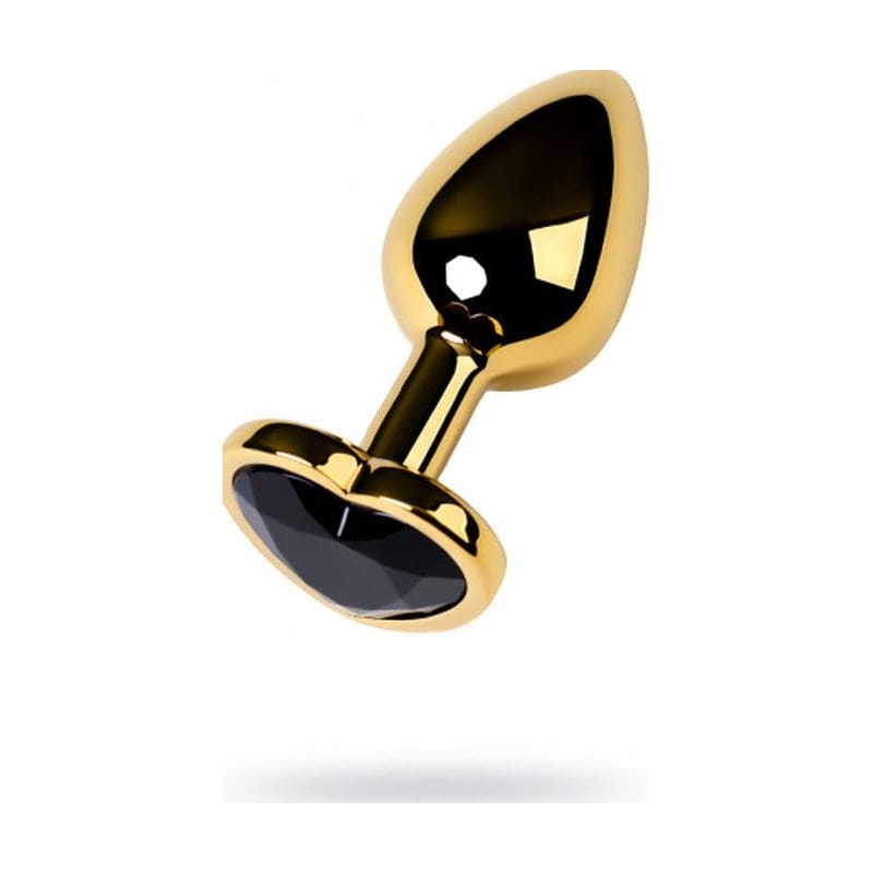 Gold Metal Anal Plug with Tourmaline Heart Crystal Small
