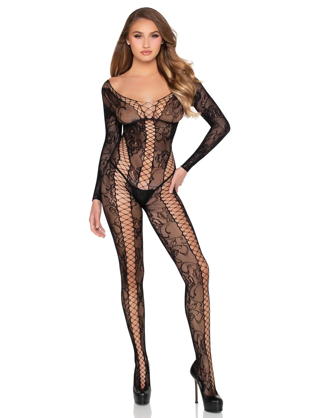 Net and Lace Crotchless Jumpsuit (Black) – Crotchless Lingerie