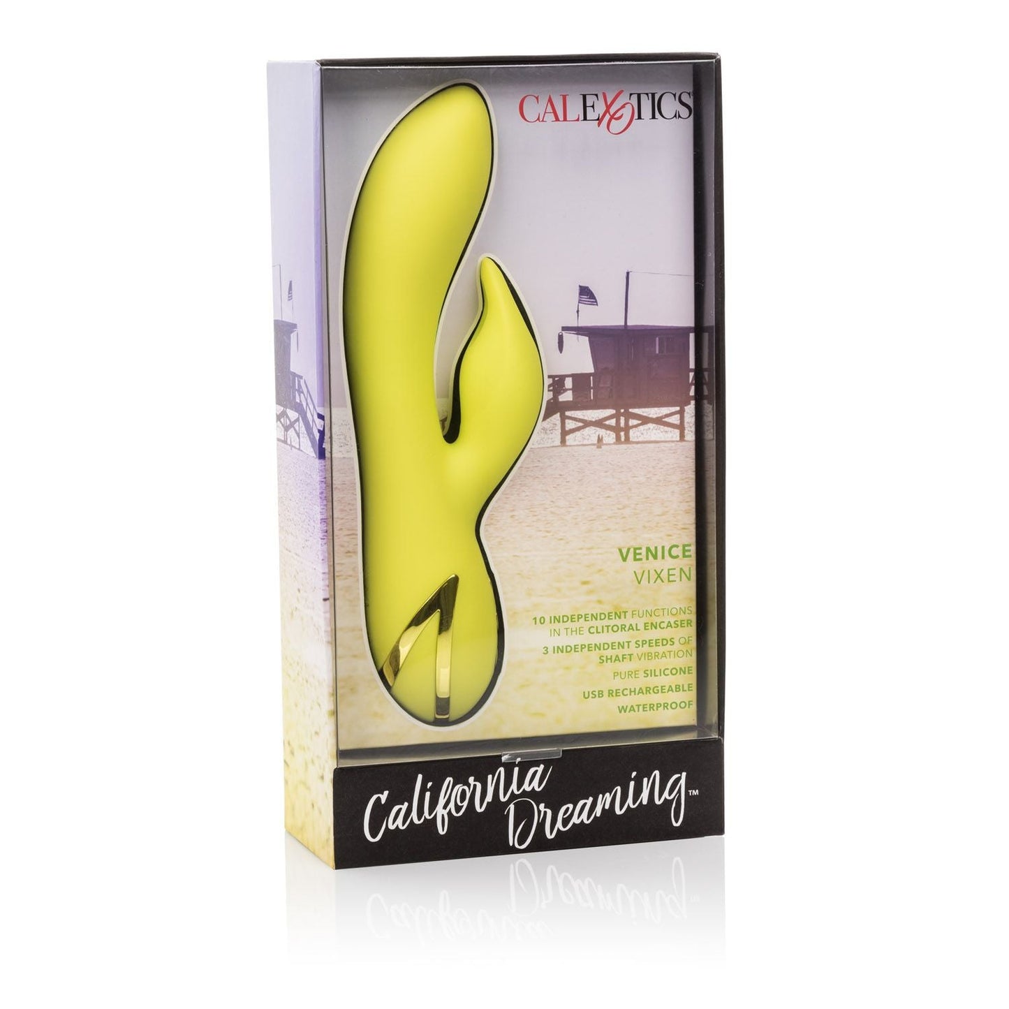California Dreaming Venice Vixen Yellow Silicone Massager with 10 Vibration Functions and Waterproof Design