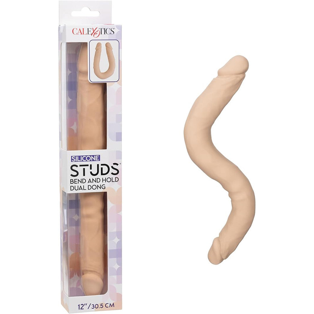 Silicone Studs Bend and Hold Dual Dong (Ivory) – 12 Inch Silicone Dildo