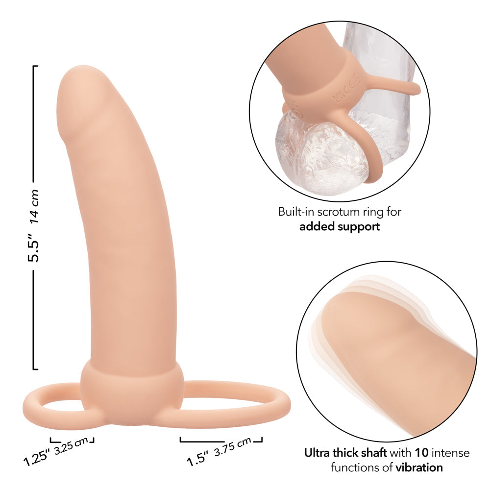Performance Maxx Thick Dual Penetrator 5 Inch Ivory Liquid Silicone Waterproof Dual Vibrator with Scrotum Ring Rechargeable