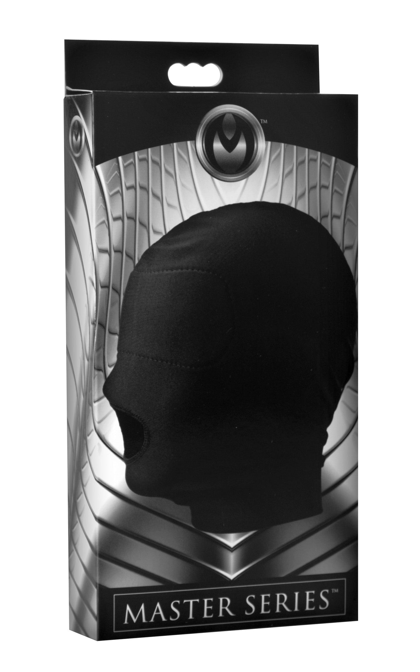 Spandex Bondage Hood with Padded Eyes and Open Mouth Design
