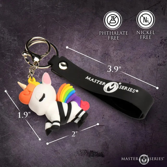 Bondage Unicorn Keychain (White Rainbow Mane) – Quirky Accessory Keychain