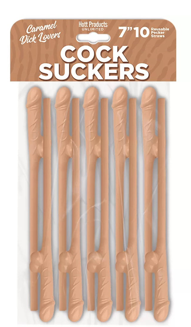 Hott Products Cock Sucker (Chocolate Brown) – 7 Inch Reusable Novelty Drink Straws Set of 10