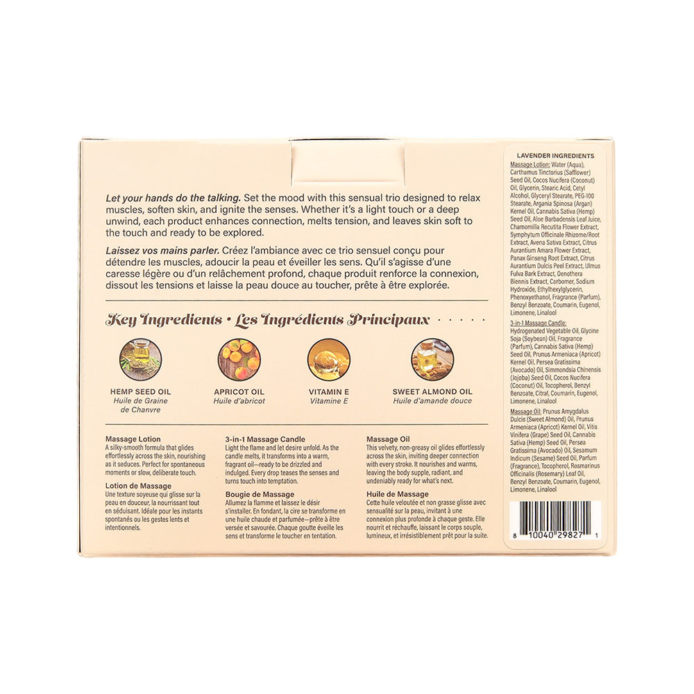 Hemp Seed Tranquility Trio – Lavender Scented Massage and Caress Kit