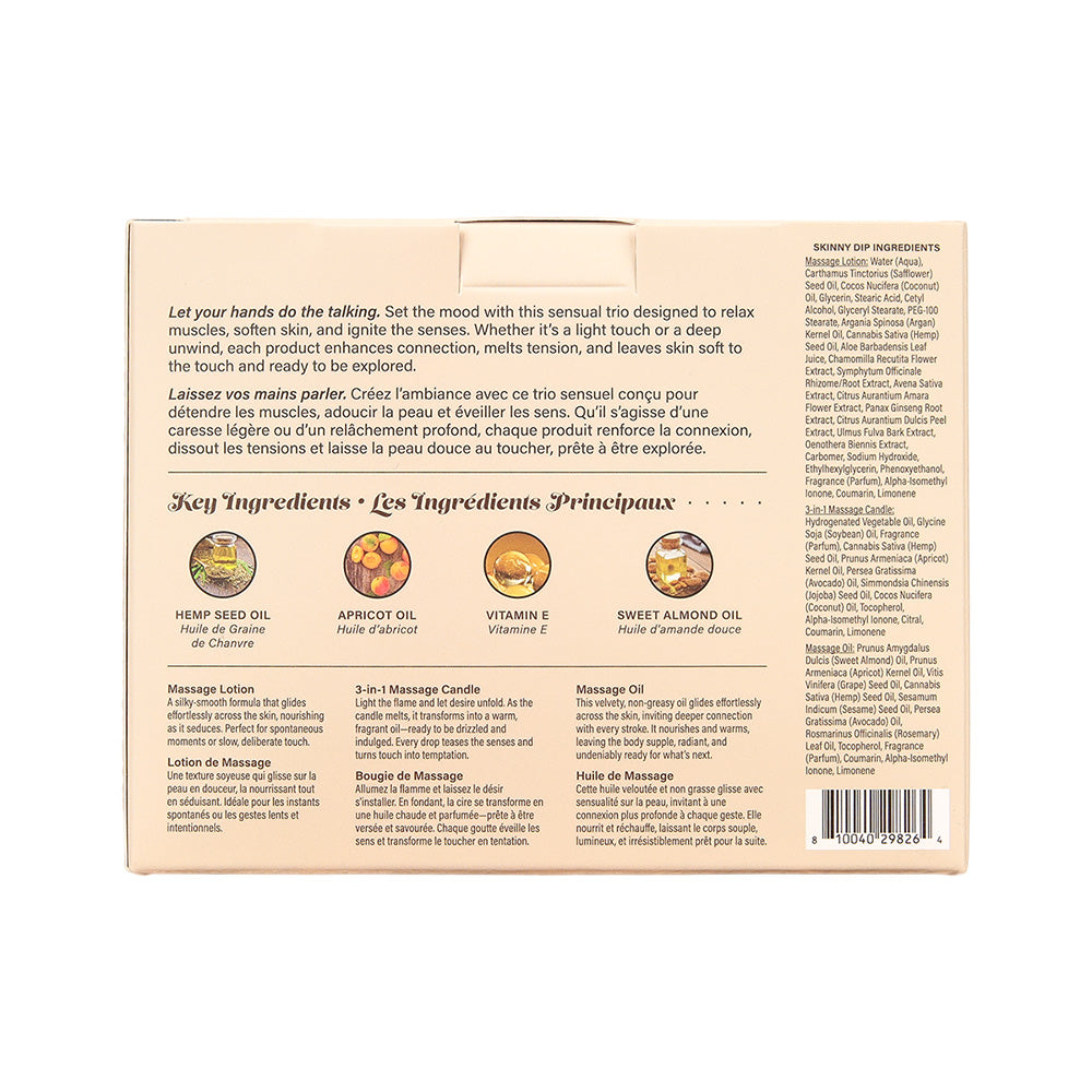 Hemp Seed Tranquility Trio – Skinny Dip Scented Massage and Caress Kit 3 Piece