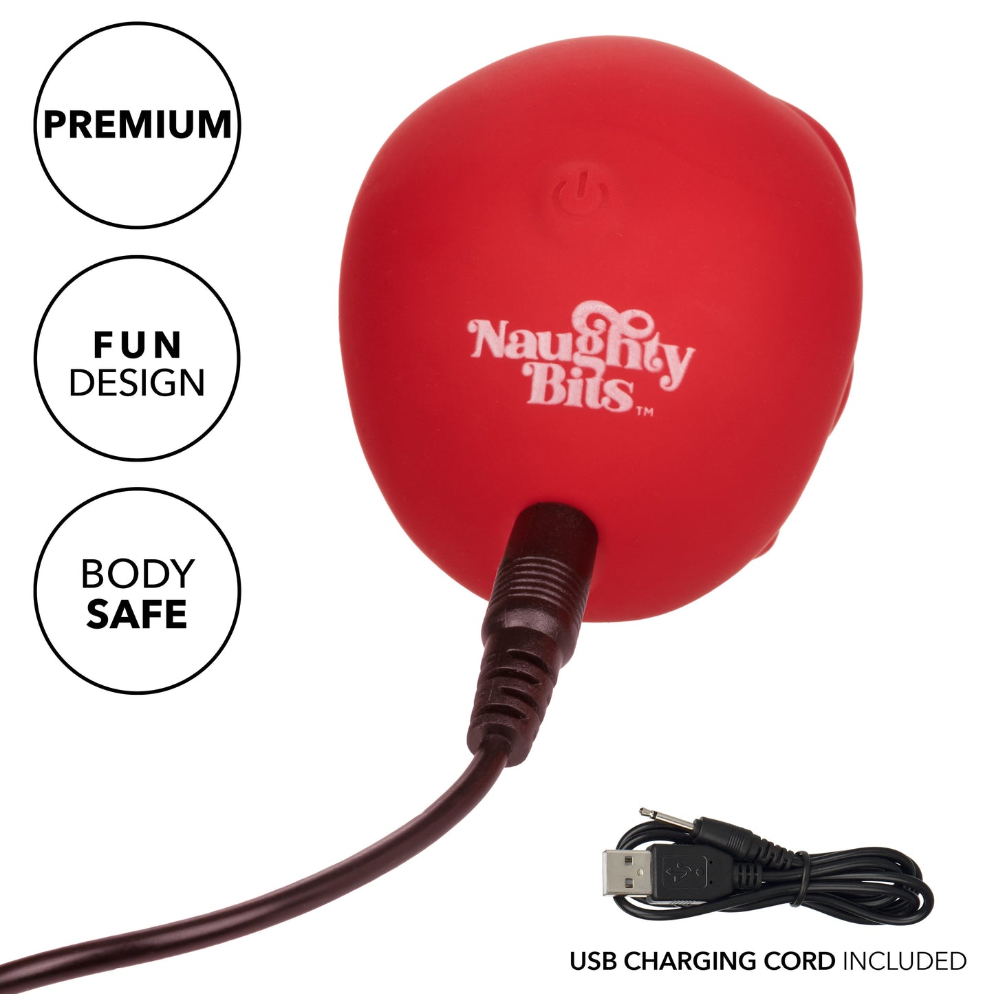 Naughty Bits Bone Head Handheld Massager Red Silicone with 10 Vibration Functions Waterproof Rechargeable