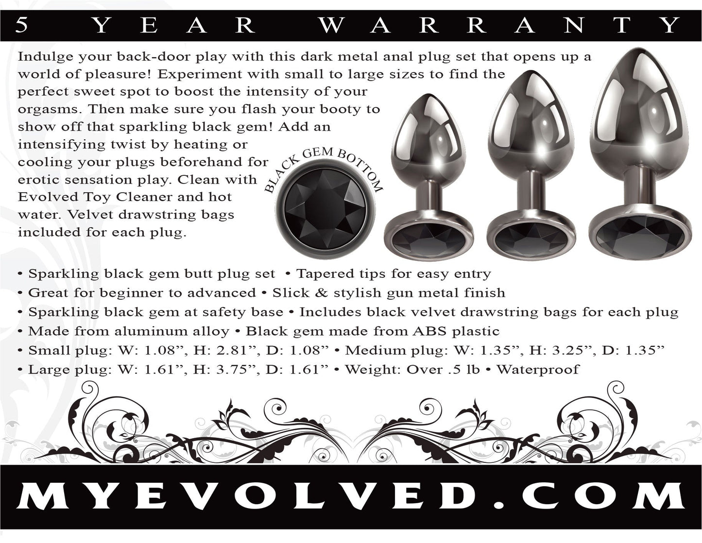 Evolved Black Gem Anal Plug Set – Metal Anal Plug Set
