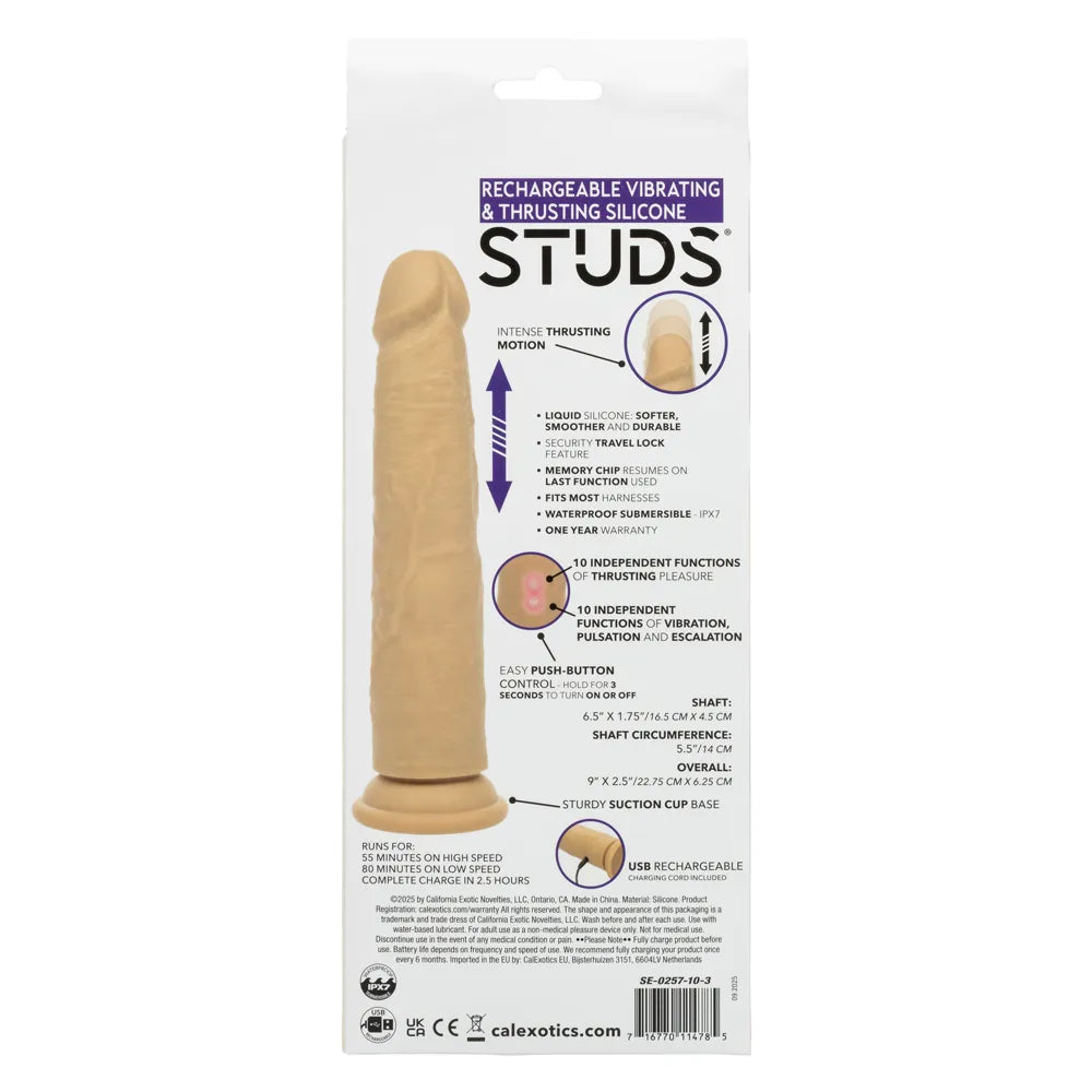 Rechargeable Vibrating and Thrusting Silicone Studs (Brown) – Dual Motor Vibrating Studs
