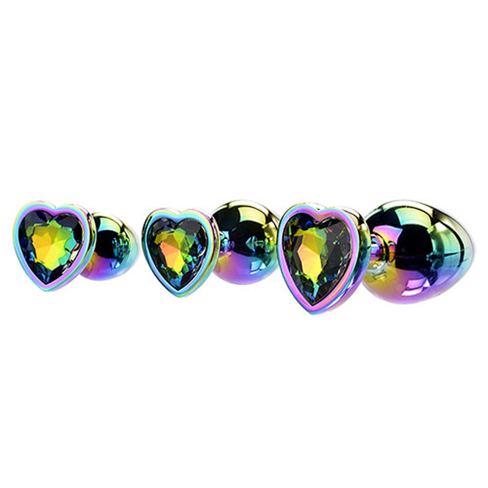 Adam & Eve Rainbow Heart Gem Anal Training Set (Multicolored) – Metal Anal Plugs Set of Three Sizes