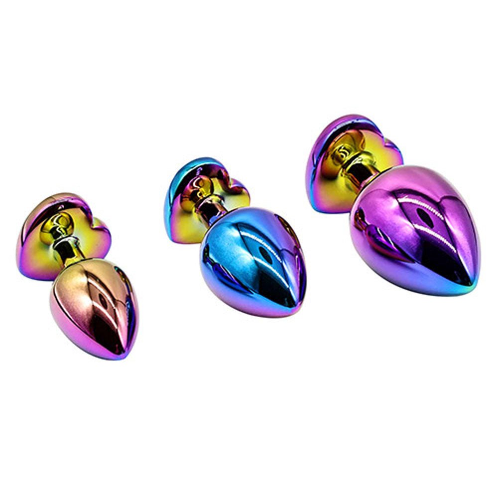 Adam & Eve Rainbow Heart Gem Anal Training Set (Multicolored) – Metal Anal Plugs Set of Three Sizes