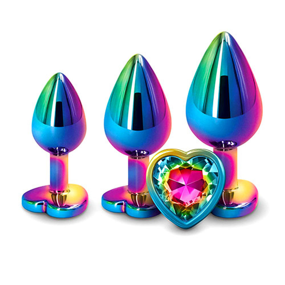 Adam & Eve Rainbow Heart Gem Anal Training Set (Multicolored) – Metal Anal Plugs Set of Three Sizes