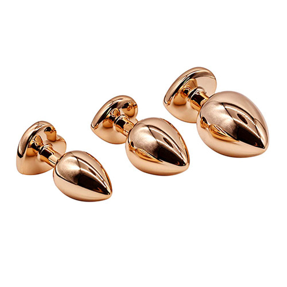 Adam & Eve Heart Gem Anal Training Set (Rose Gold Pink) – Metal Anal Plug Set of 3 Sizes