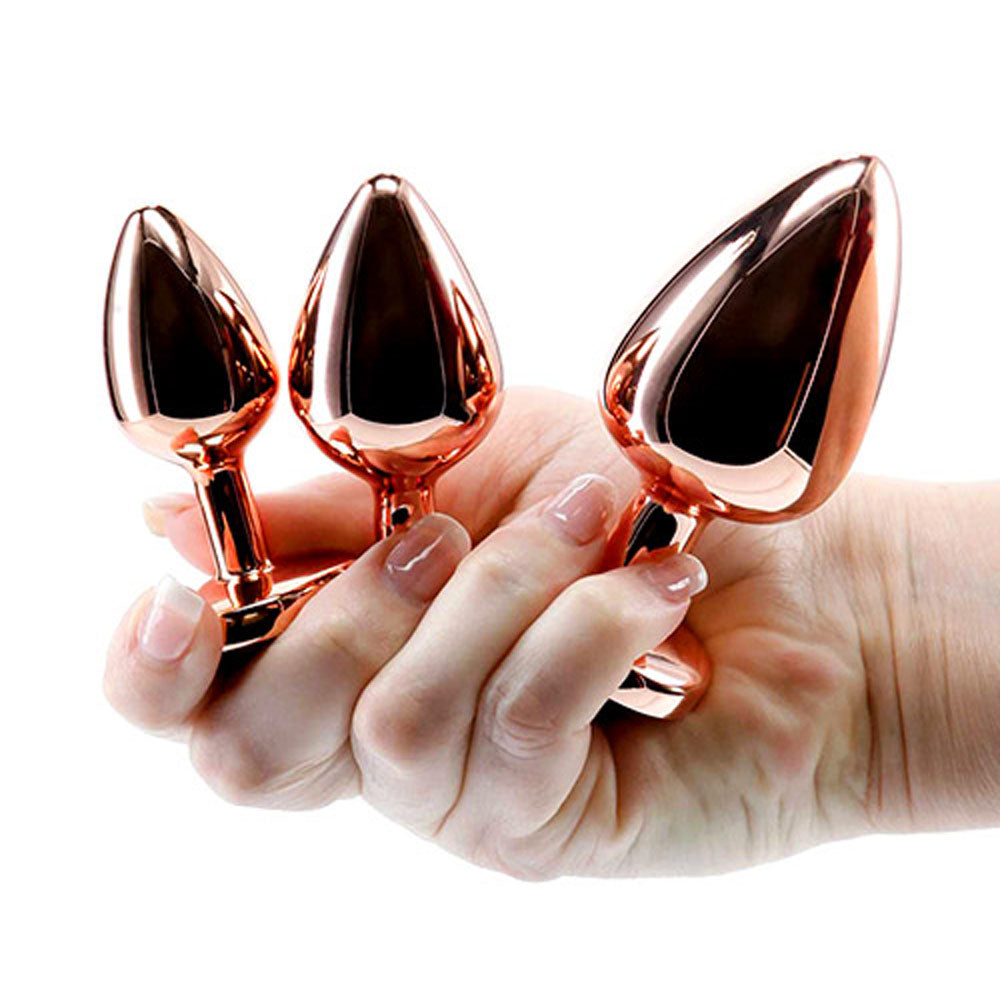 Adam & Eve Heart Gem Anal Training Set (Rose Gold Pink) – Metal Anal Plug Set of 3 Sizes