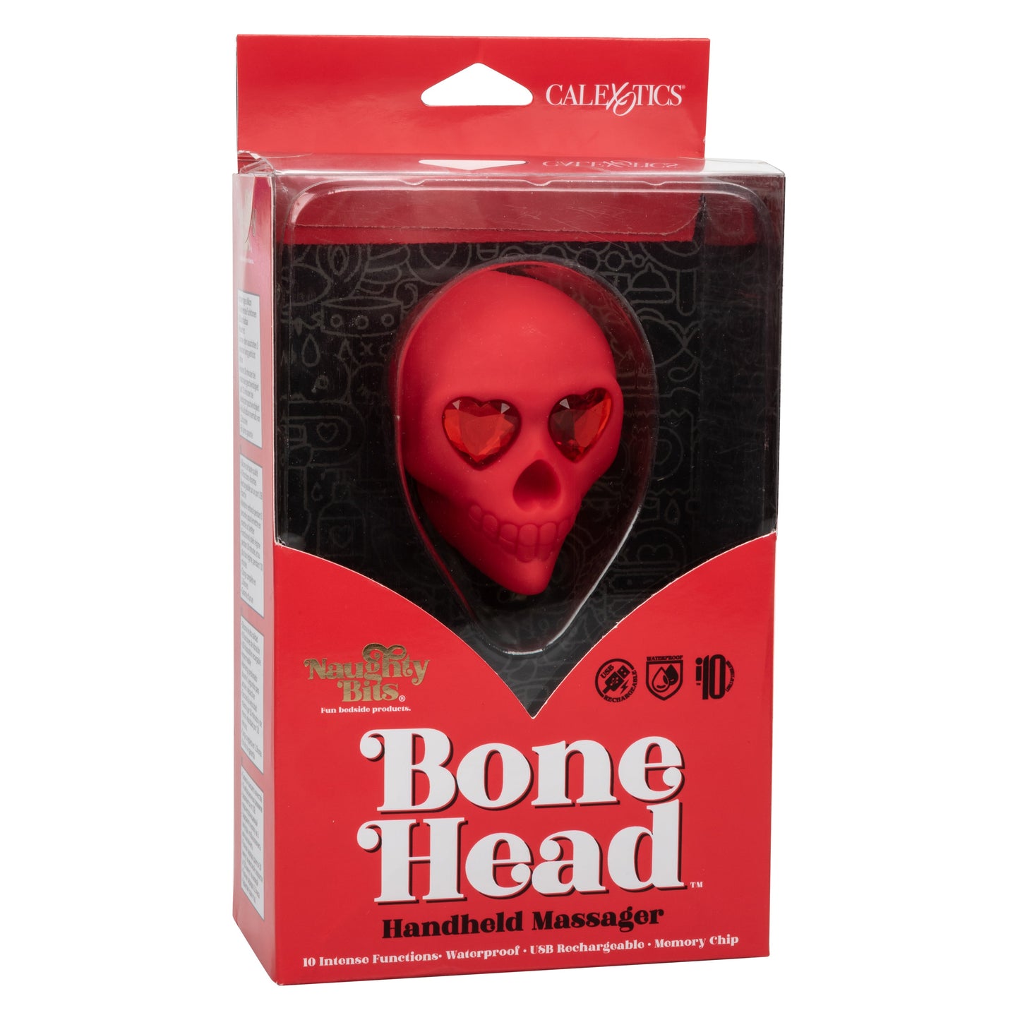 Naughty Bits Bone Head Handheld Massager Red Silicone with 10 Vibration Functions Waterproof Rechargeable