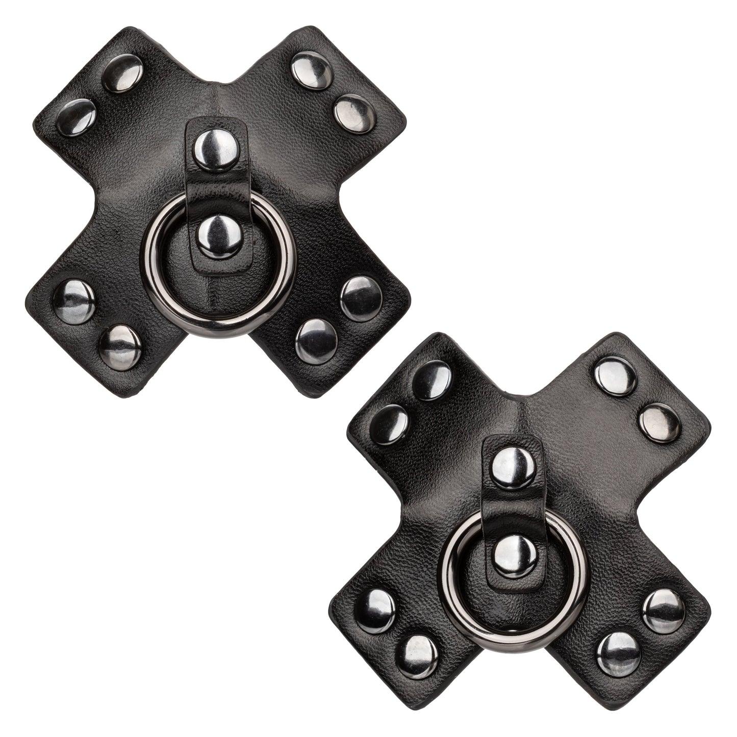 Euphoria Collection Black PU Coated Silicone O-Ring Pasties with Rivet Accents 3 Inch