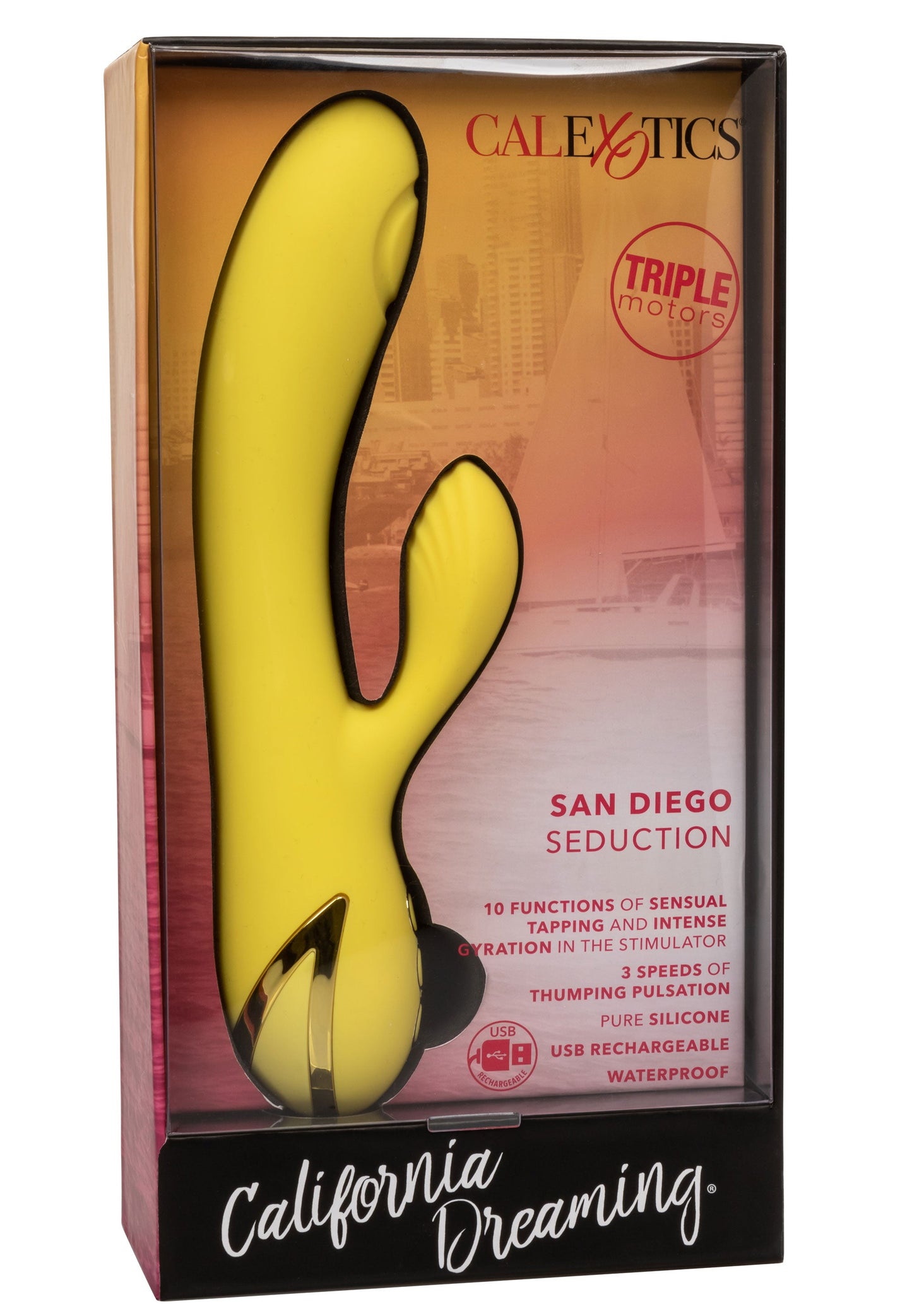 California Dreaming San Diego Seduction Yellow Silicone Dual-Action Massager with Triple Motors and 10 Functions