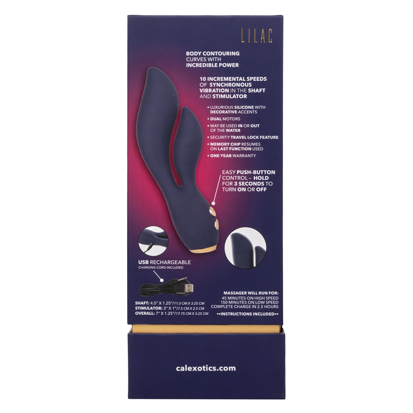 Chic Lilac Silicone Dual Motor Vibrator with Gold Accents – 10 Vibration Speeds, Rechargeable, Waterproof, Flexible Design