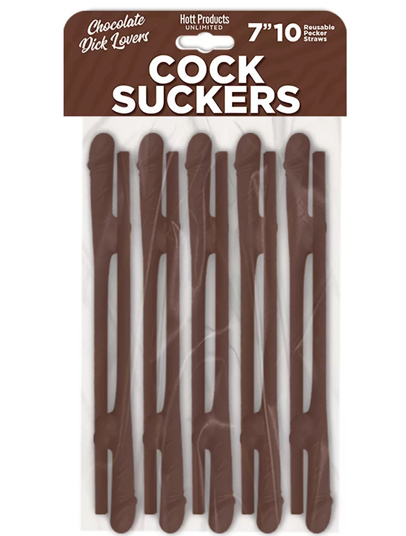 Hott Products Cock Sucker (Chocolate Brown) – 7 Inch Reusable Novelty Drink Straws Set of 10