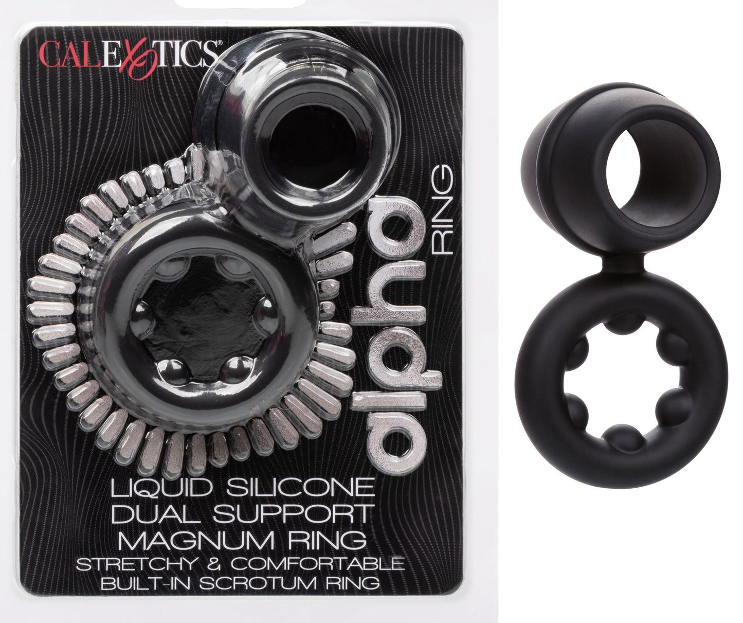 Alpha Liquid Silicone Dual Magnum Ring Black Stretchy Comfortable Size