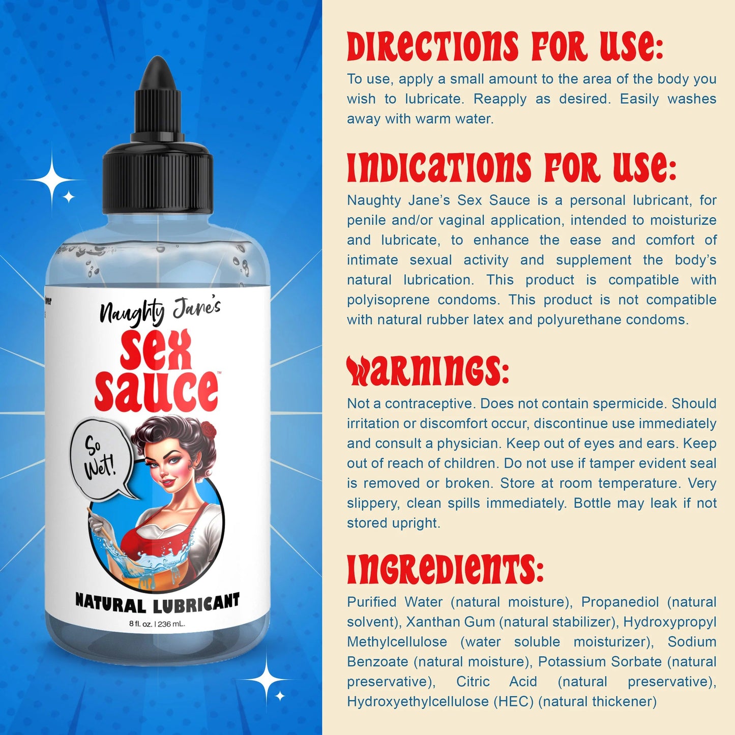 Naughty Jane’s Natural Water-Based Lubricant 8oz Bottle