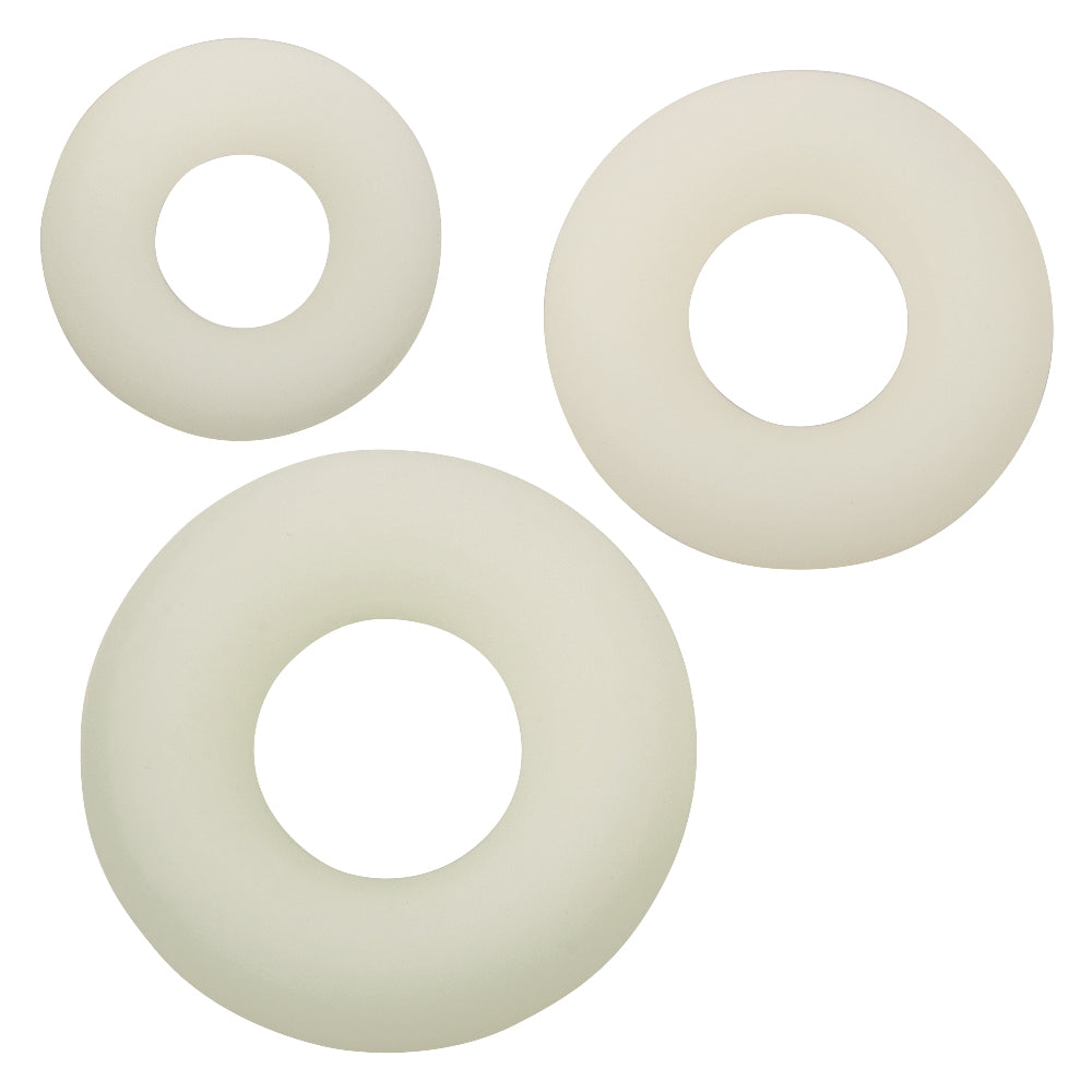 Alpha Glow-In-The-Dark Liquid Silicone 3 Ring Set in White with Multiple Sizes