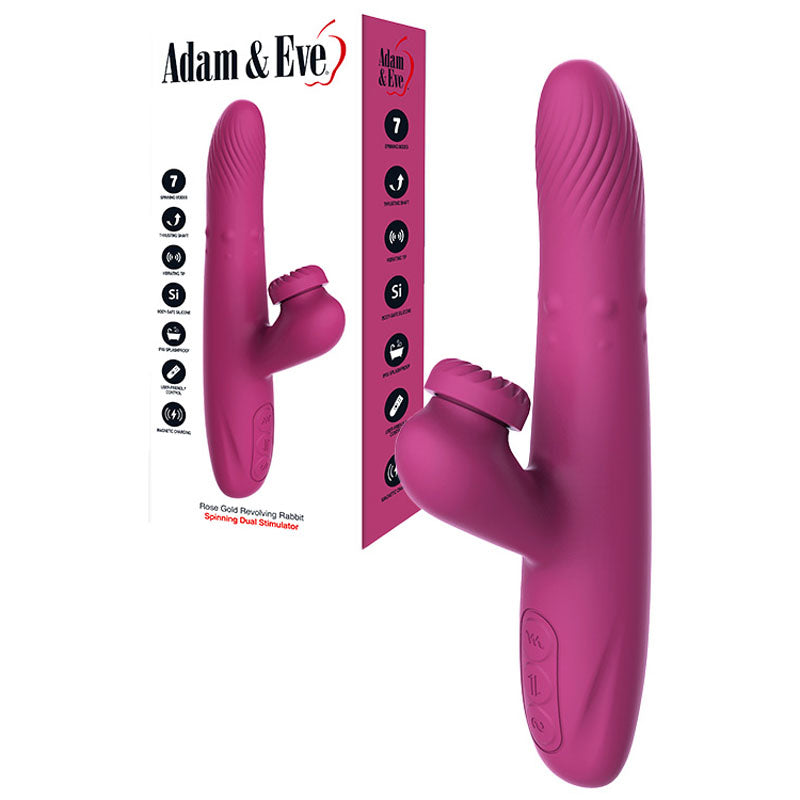 Adam & Eve Rose Gold Revolving Rabbit Vibrator – USB Rechargeable Spinning and Thrusting Vibrator 22.5 cm