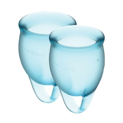 Satisfyer Feel Confident Menstrual Cup Light Blue 15ml and 20ml Reusable Medical Grade Silicone Kit