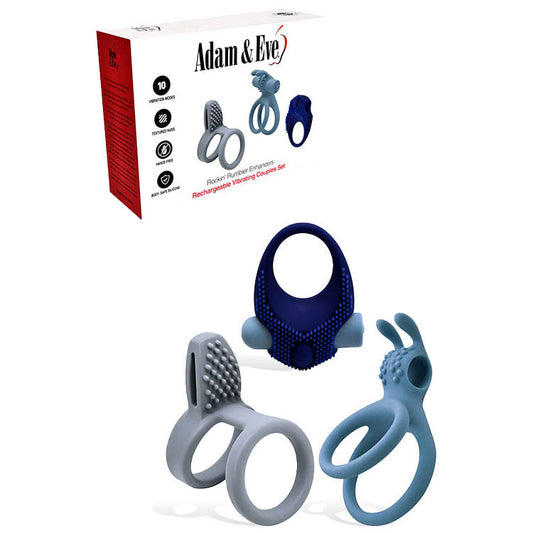 Adam & Eve Rockin Rumbler Enhancers – Rechargeable Silicone Cock Rings Set of 3