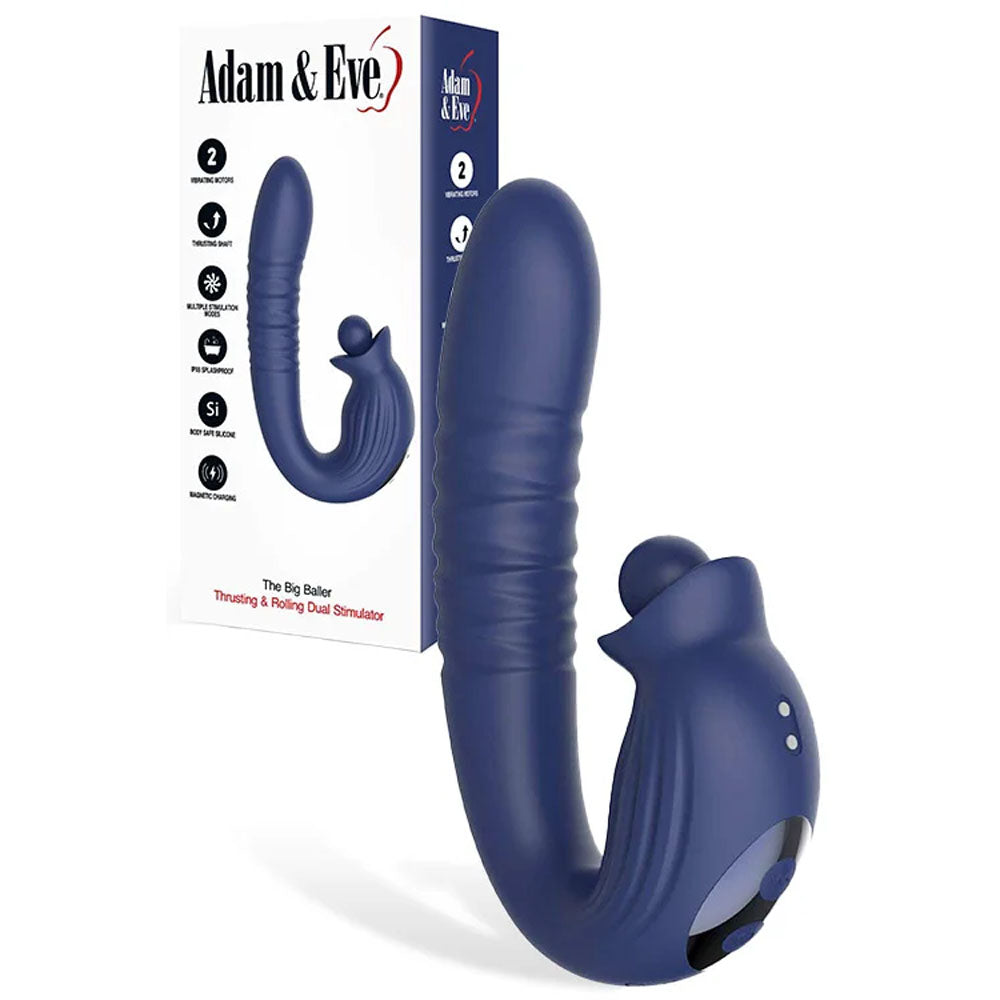 Adam & Eve Big Baller (Navy) – USB Rechargeable Thrusting Rabbit Vibrator 18.8 cm