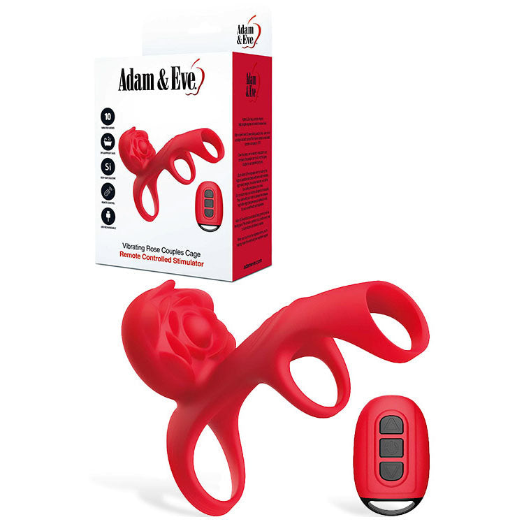 Adam & Eve Vibrating Rose Couples Cage – USB Rechargeable Penis Cage with Remote