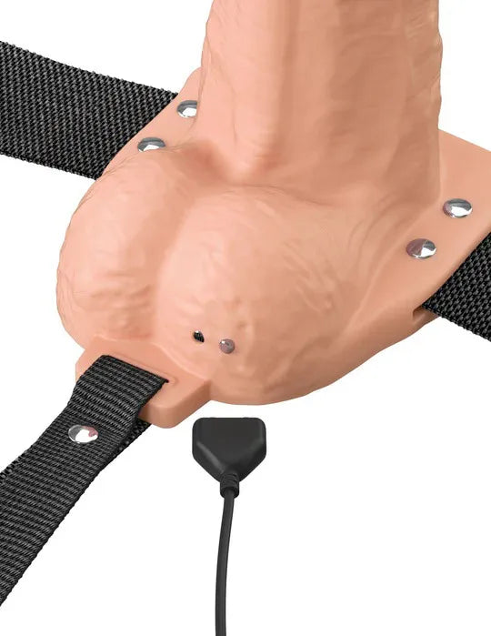 Fantasy X-Tensions Elite (Beige/Brown) – Vibrating Hollow Silicone Strap-On 8 Inch