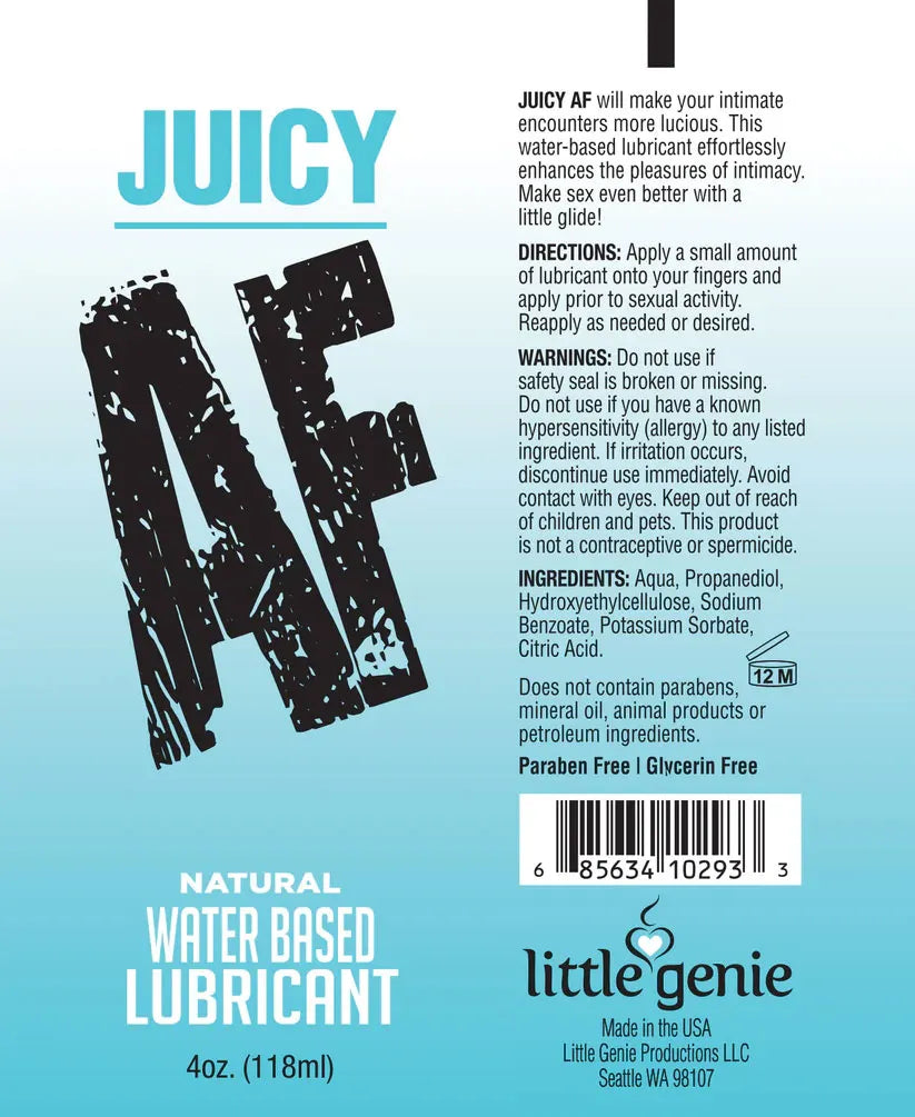 Juicy AF Natural Water-Based Lubricant – 4oz Lubricant