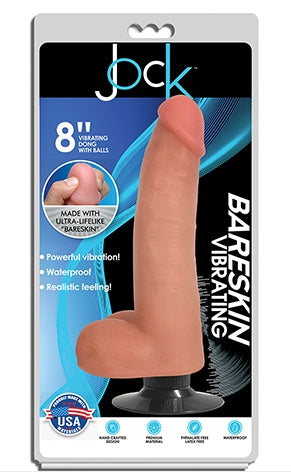 JOCK 8 Inch Bareskin Vibrating Dong with Balls Vanilla Color