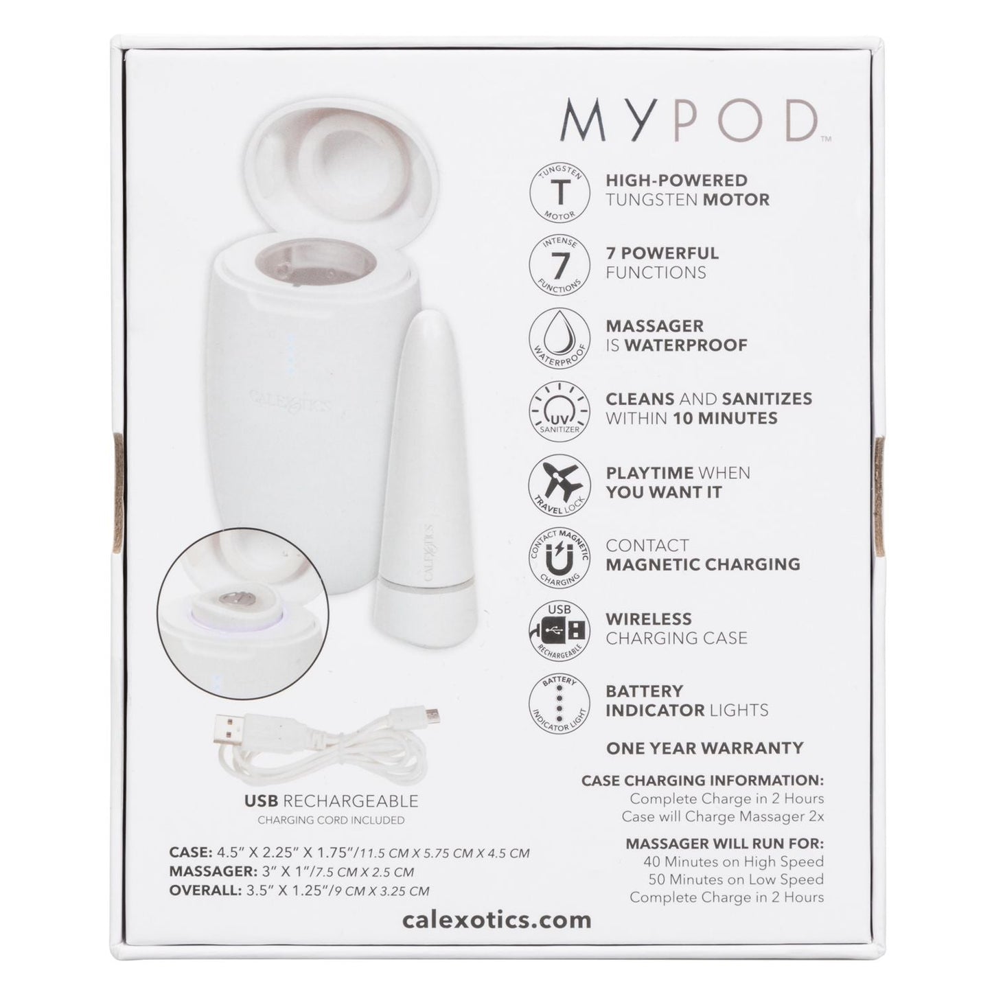 My Pod White Wireless Massager with UV Sanitizing Charging Case and 7 Vibration Modes