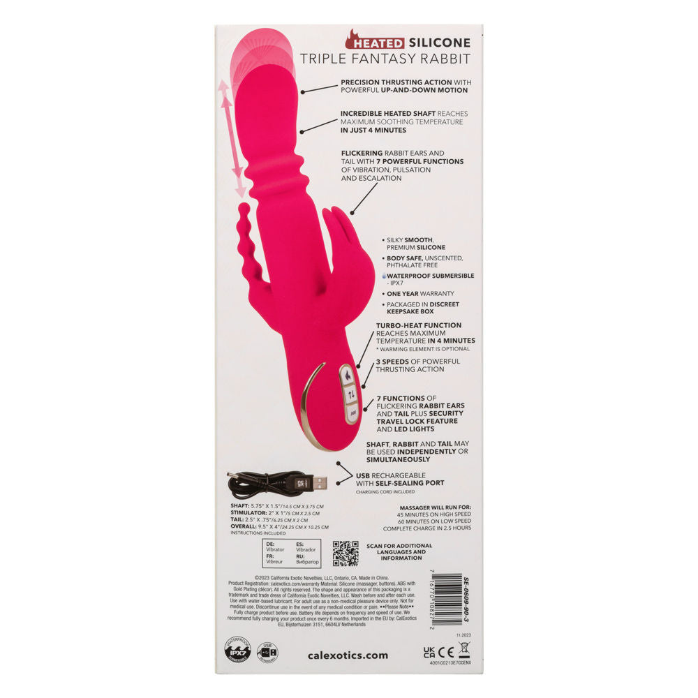 Jack Rabbit Signature Heated Silicone Triple Fantasy Rabbit Vibrator Pink